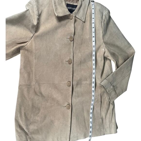 Bernardo Tan Genuine Leather Button Coat L Lined Pockets Classic Minimalist - Picture 10 of 15